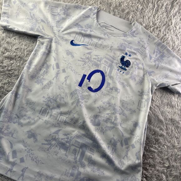 France National Team Kylian Mbappe Jersey Mens Medium White Blue Nike DriFit FFF - Picture 1 of 10